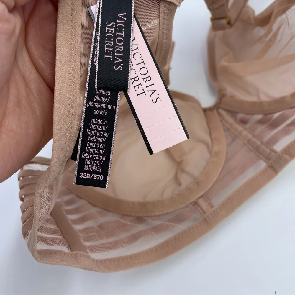 Victoria Secret Unlined Mesh Plunge Bra Sz 32B